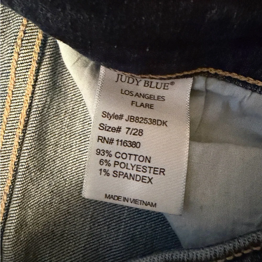 Judy Blue flare Leg Jeans trouser hem side seam dark wash - Picture 5 of 13